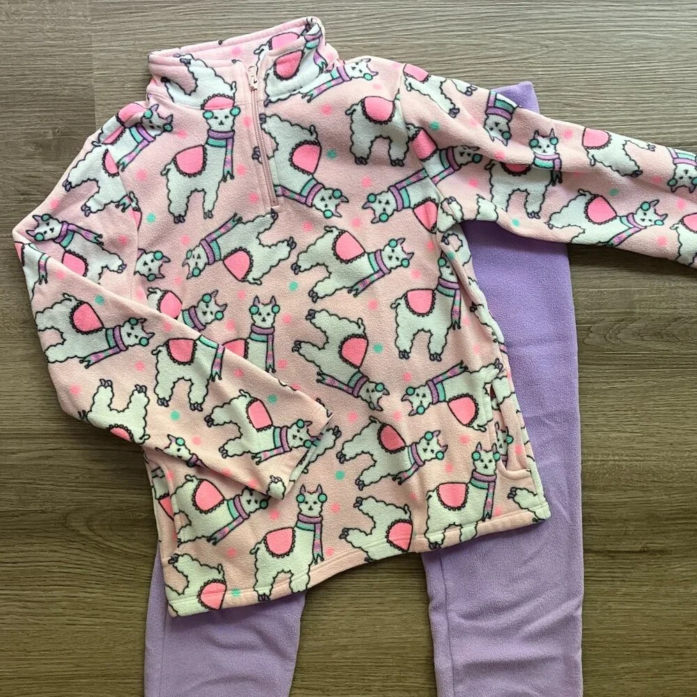 10/12 The Children's Place Pink Llama Fleece Half Zip & Purple Fleece Pants
